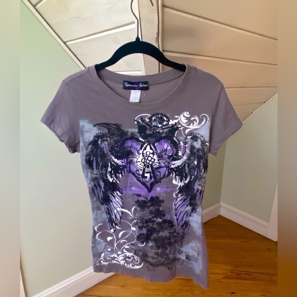 Cute Appropriate Behavior T-shirt Glittery Embellishments Floral Wings Hearts S